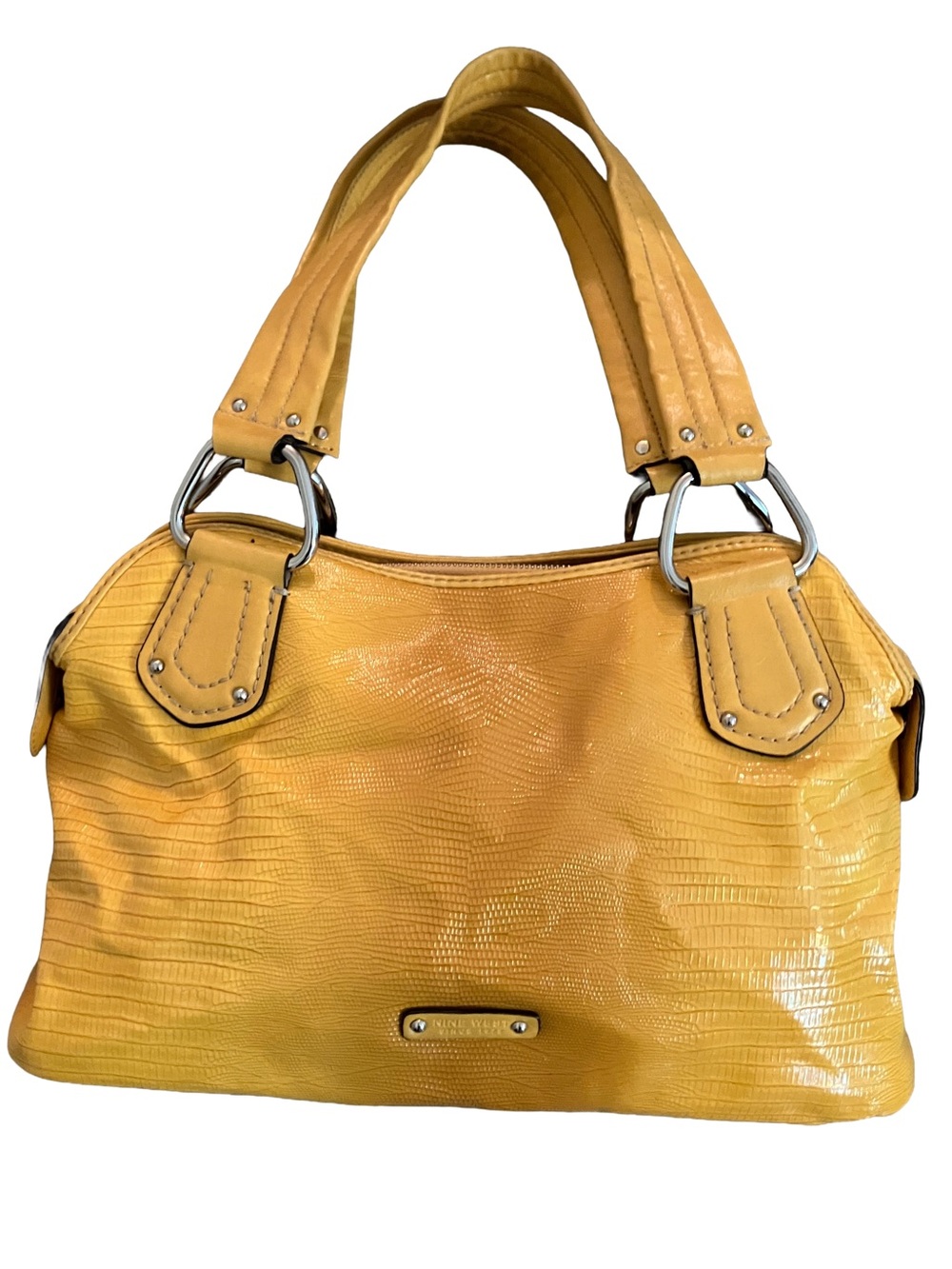 EXCELLENT CONDITION! NINE WEST YELLOW PYTHON EMBOSSED VEGAN LEATHER SHOULDER BAG